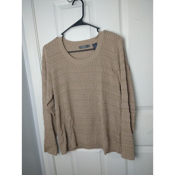 Liz Claibourne Woman L Brown Crew Pullover Casual Office Sweater Wide Ribbed Hem - Picture 1 of 8